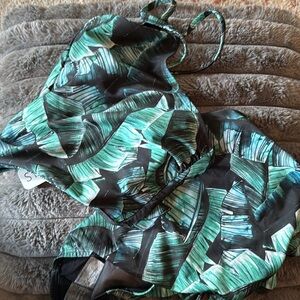 NWT Siloett Black and Green Palm Leaf Size Tie Bikini Set 26 top, 24 bottom